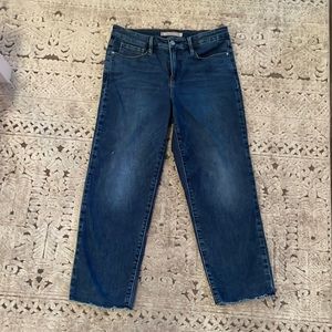 Athlete High Rise Stretch Raw Hem straight leg Crop Jeans